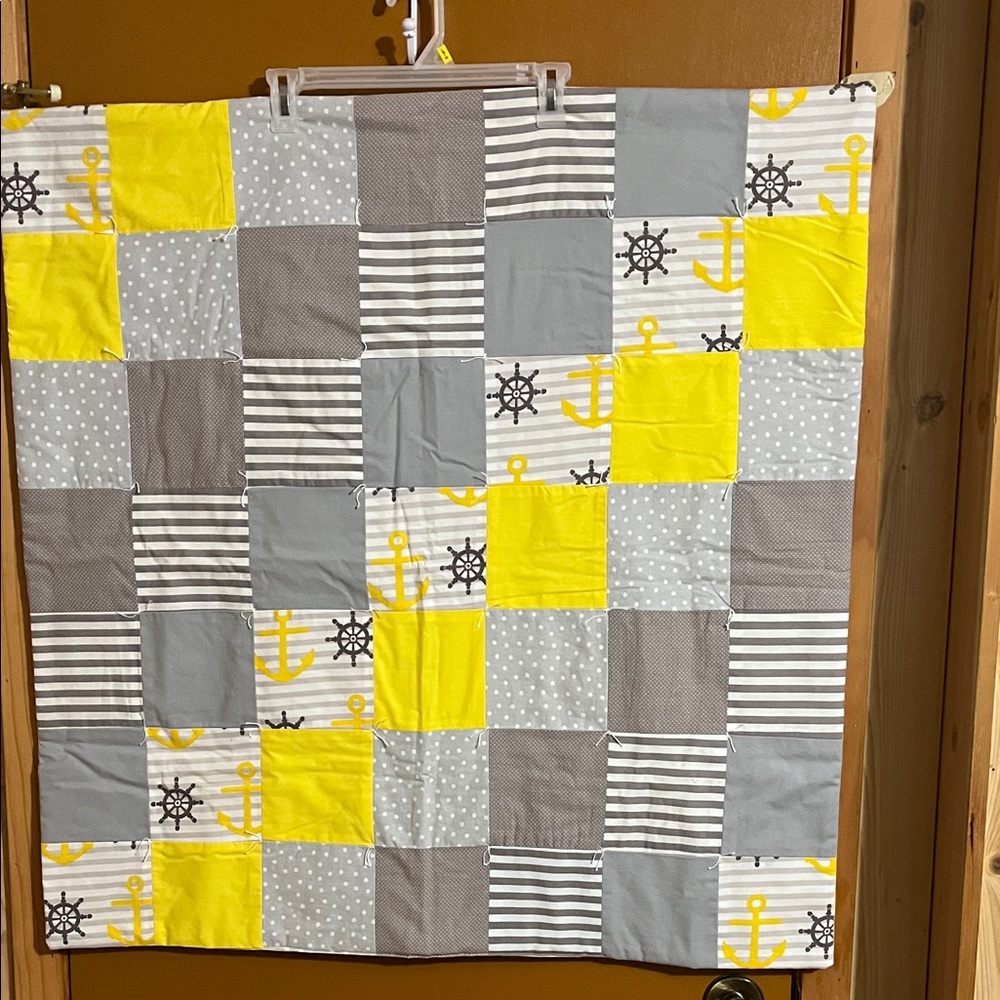 Yellow & Gray Nautical Patchwork Crib Quilt/Lap Quilt